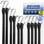 Bolvixor Bungee Cords with Hooks (10 Pack) – 10", 15", 21", 31" Heavy Duty EPDM Rubber Tarp Straps, Max Stretch 2X, Load 180+ LBS, Crimped S Hooks for Cargo, Trucks, Camping, Outdoor Use