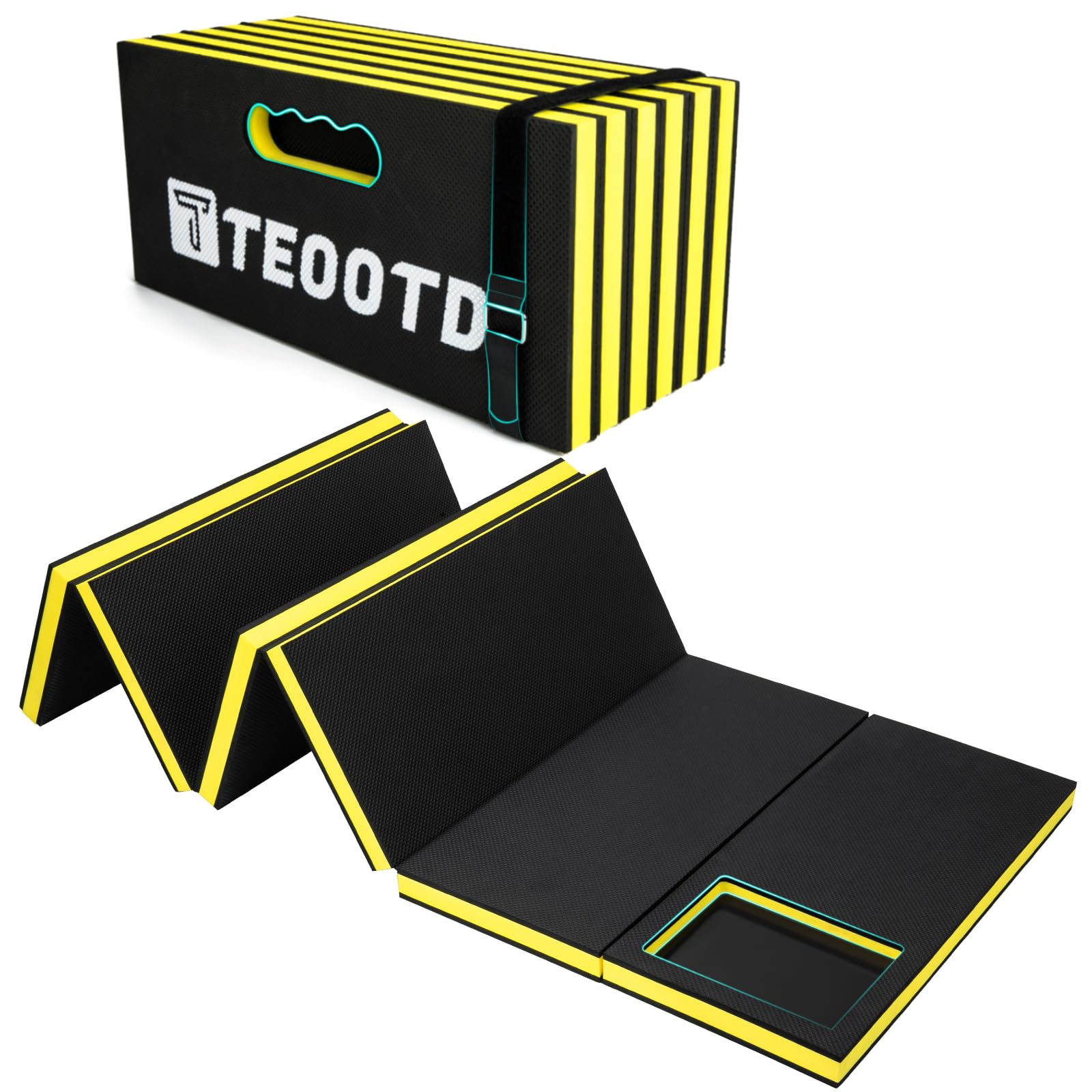TEOOTD 1.2" Extra Thick Foldable Mechanic Mat, Kneeling Pad with Magnetlc Tool Compartment, Waterproof Comfortable EVA Mat with Handle & Storage Belt for Workshop Repairing,Gardening 47.3x17.3x1.2