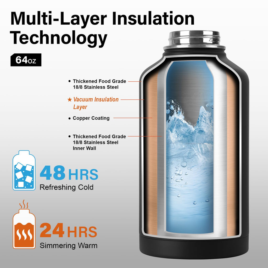 DYSANKY Insulated Water Bottle with Straw Lid & Portable Carrier Bag, 64oz