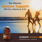 OmniBiotics Ultimate Vitamin C Supplement 2000mg – with Zinc, Elderberry Extract, and D3 – High Potency Immune Support & Collagen Booster – 120 Vegan Tablets