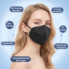 HiMask KN95 Face Masks 50 Pack Individually Wrapped 5-Layer Disposable Face Mask Black