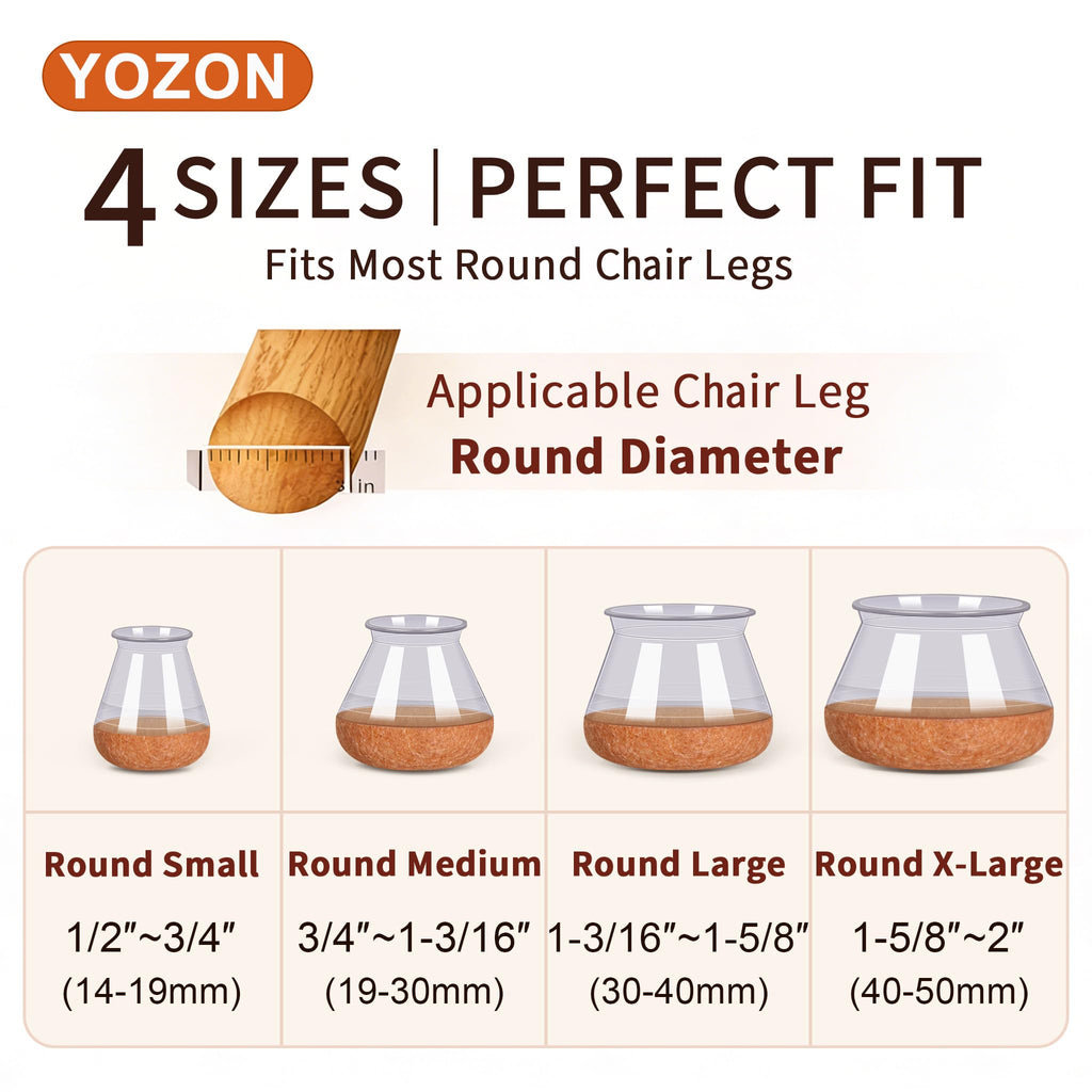 Chair Leg Floor Protectors for Hardwood Floors Felt Furniture Pads Silicone Caps 16 Pack Anti-Scratch Reduce Noise Clear Round Medium Fit 3/4" to 1-3/16" (19-30mm)