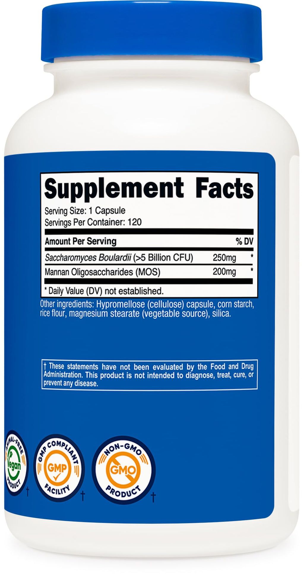 Nutricost Saccharomyces Boulardii + MOS Capsules (>5 Billion CFU) 120 Capsules - Prebiotic + Probiotic, 200mg of MOS Per Serving