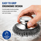 Steel Wool Scrubber, 10-Pack Stainless Steel Scrubber Pads with Handle - The Ultimate Scouring Solution for Rust, Stubborn Messes on Cookware, Grill, Oven & Kitchen Sinks