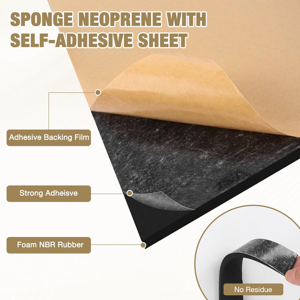 Sponge Neoprene Foam Padding Rubber Sheets with Adhesive Foam Sheet Closed Cell Insulation Neoprene Rubber Roll for DIY Gaskets Shock Pads Liner Crafts (12" Wide x 1/2" Thick x 118" Long, Black)