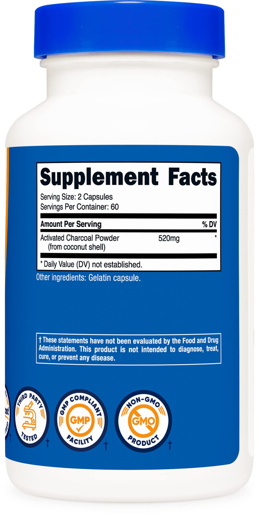 Nutricost Activated Charcoal 520mg, 120 Capsules - Premium Powder, Non-GMO & Gluten Free (3 Bottles)