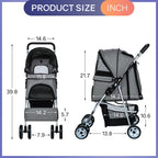 BestPet 4Wheels Pet Dog Stroller for Folding Lightweight Cat Travel Stroller with Cup Holder,Grey