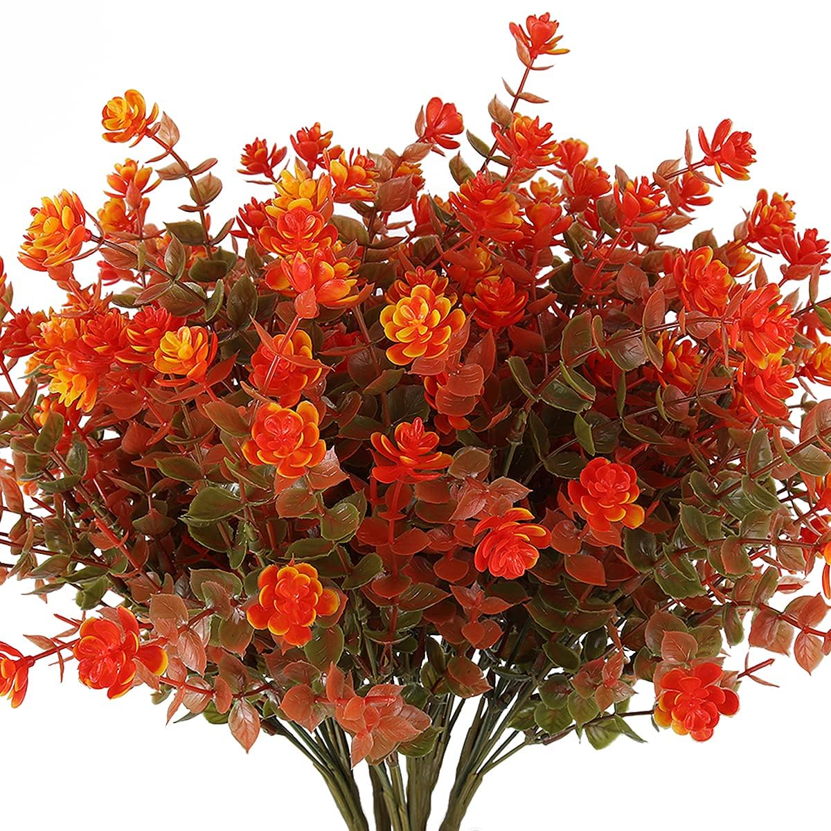 RECUTMS Artificial Fall Mums Flowers No Fade Faux Autumn Plants Outdoor 8Pc
