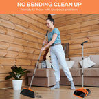 EZKEY Broom and Dustpan Set for Home, 51-in Long Adjustable Handle Angle Broom and Dustpan Combo Set with Dust Pan Teeth to Clean Hair for Home Kitchen Office Lobby Floor Garden, Black Orange