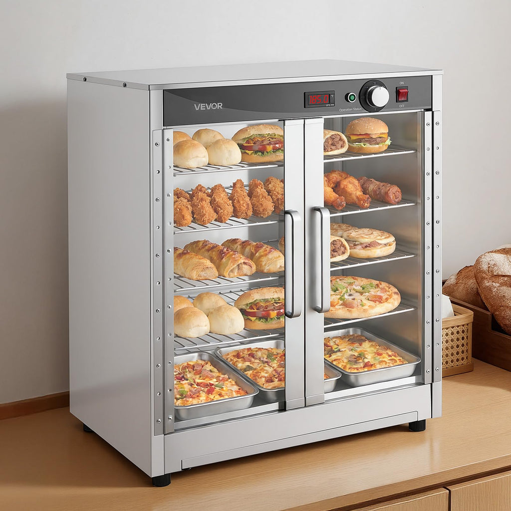 VEVOR Electric Hot Box Food Warmer, 5-Tier Commercial Warming Cabinet with Water Tray, Double-Door and Adjustable Shelves, Stainless Steel Food Warmer Cabinet, for Restaurant, Kitchen, Pizza, Chicken