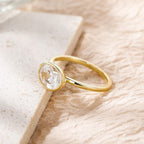 EAMTI 3CT Engagement Rings for Women Oval Cut CZ Solitaire Promise Wedding Bands Travel Bezel East West Ring 14K Gold Plated Size 7