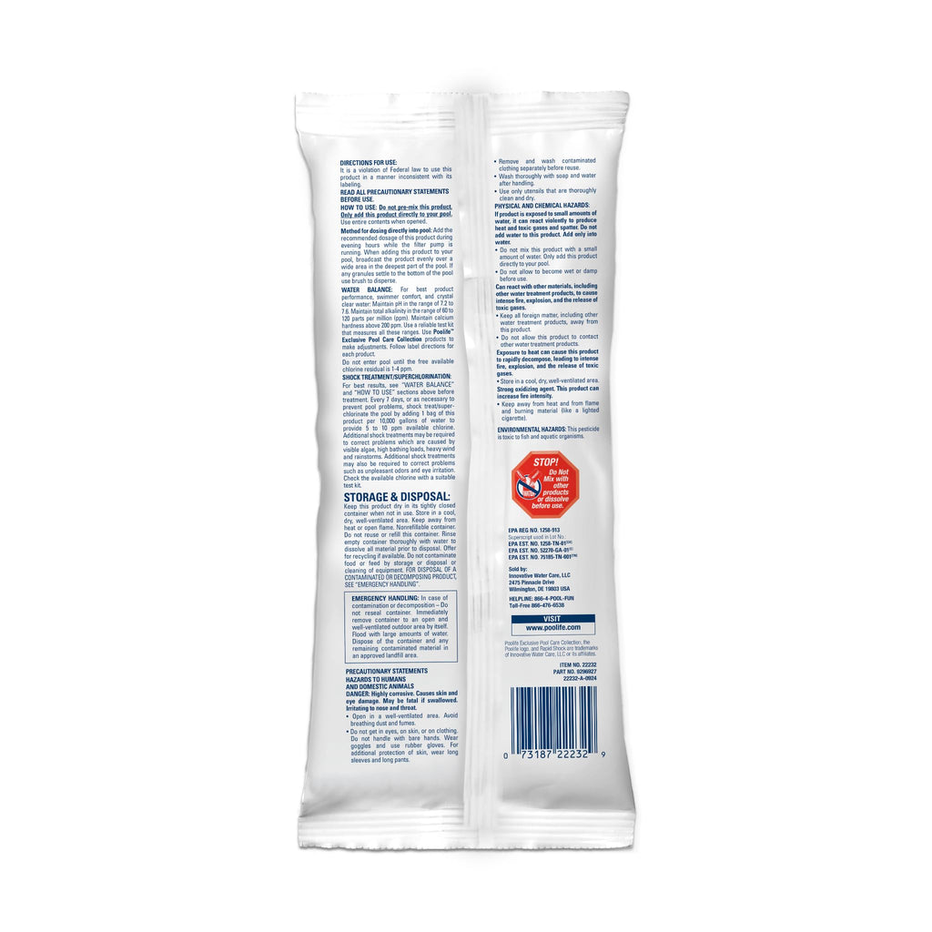 Poolife Rapid Shock for Pool Algae, Bacteria, Contaminant Removal - Fast-Dissolving, CYA-Free Calcium Hypochlorite Pool Shock for Clean Water - Chlorine Granules for Above/Inground Pools - 1lbx12 Bag