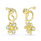 Swarovski Idyllia drop earrings, Asymmetrical design, Mixed cuts, Flower, Multicolored, Gold-tone finish