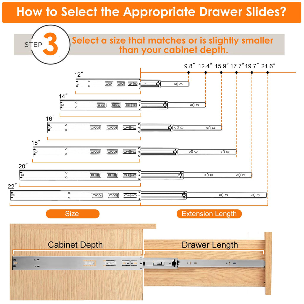 HBL’ 5 Pairs | Soft Close Drawer Slides 16 inch, Heavy Duty Cabinet Drawer Slides Replacement - Ball Bearing Full Extension, 200 LB Capacity, Made of Cold-Rolled Steel, Rust-Resistant & Long-Lasting.