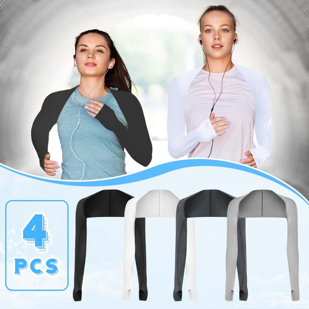 PHOGARY 4 Pieces Cooling Shawl Arm Sleeves Sun Uv Protection Cooler Shrug, Comfortable & Breathable Anti-UV Arm Sleeves for Women with Finger Holes for Driving Golfing Fishing Running
