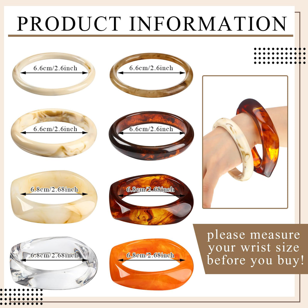 Liliaafar 8 Pcs Colorful Acrylic Resin Chunky Bangle Bracelets for Women Big Irregular Resin Bangles Trendy Stack Statement Punk Geometric Wristband Jewelry Gift Set(Square,Natural Color)
