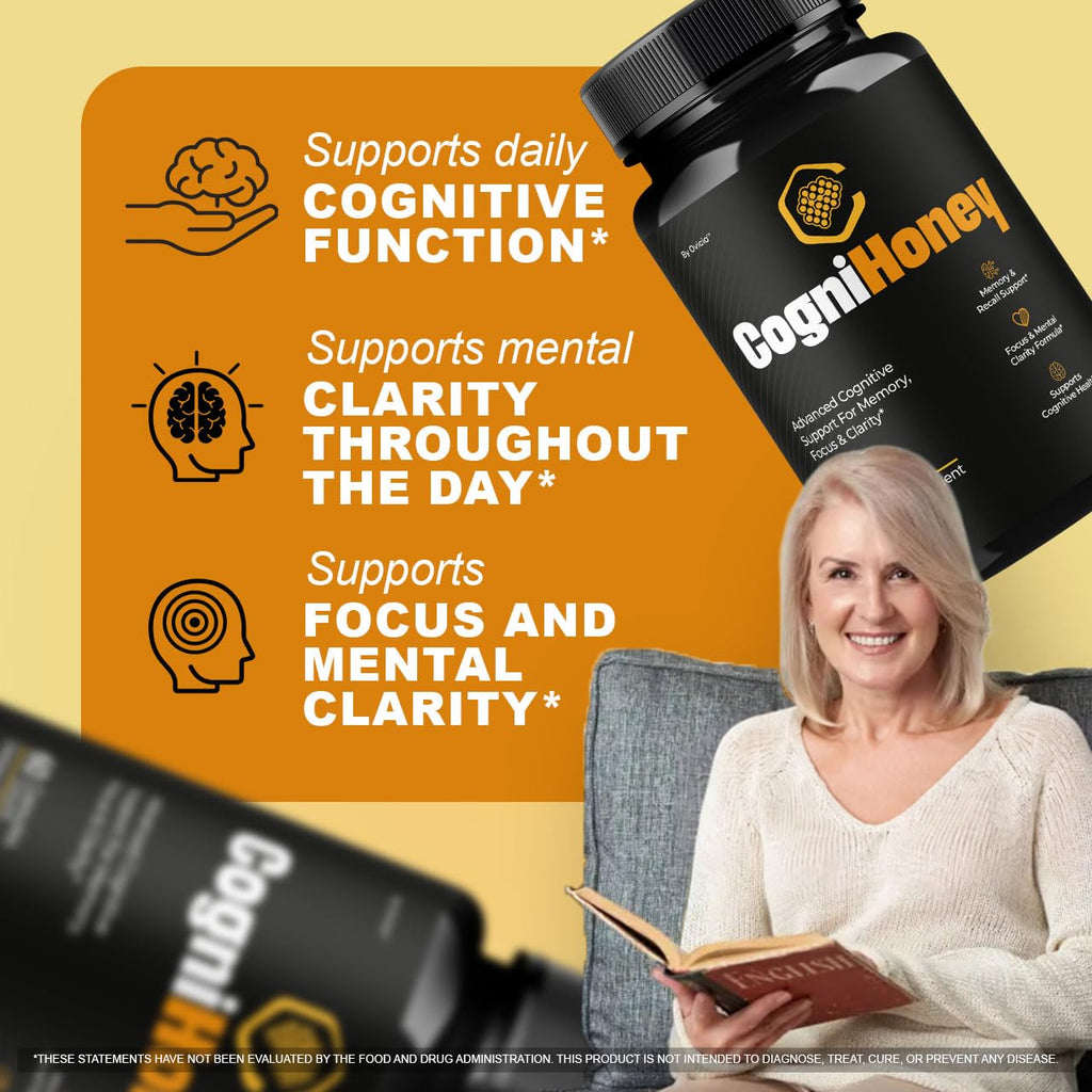 CogniHoney Capsules - Official Cogni Honey Pills Advanced Premium Formula for Maximum Strength, All Natural Ingredients with Vitamins for Overall Health & Wellness, 60 Capsules for 1 Month