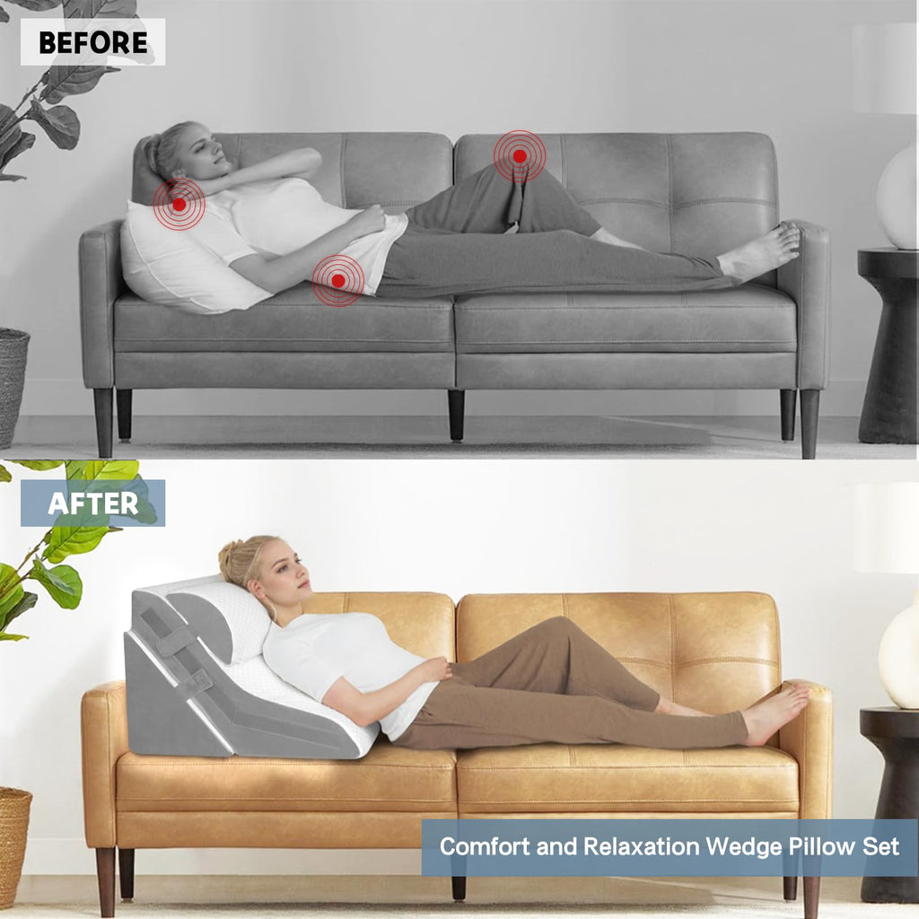 Vomiliku Wedge Pillow Headboard, Memory Foam Adjustable Bed Wedge Pillow Headboard for Acid Reflux, Snoring, Post Surgery Recovery and Back Pain Relief, Wedge Pillow for Sleep Apnea, Gray