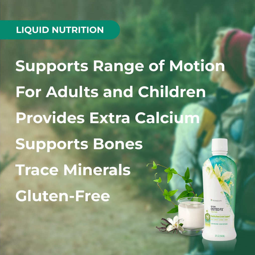 Youngevity Beyond Osteo-FX Liquid 32 oz - Calcium & Magnesium 1200/300mg + Vitamin D3, Zinc, MSM, Glucosamine + 77 Trace Minerals - Supplement for Bone Health (32 fl oz - Pack of 4)
