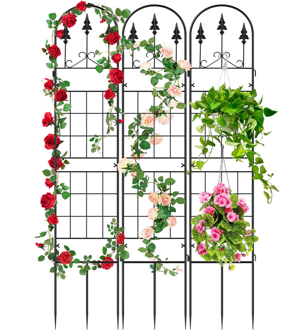 3 Packs Metal Garden Trellis for Climbing Plants (65.3'' x 40'') Rustproof Metal Garden Flower Rose Trellis, Outdoor Climbing Clematis Trellis Cucumbers Support for Courtyards Lawns