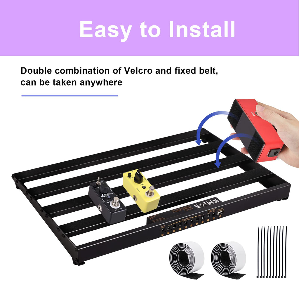 Guitar Pedal Board with Built-in Power Supply 24x1.9x12.5" 3.6LB Pedalboard, Aluminium Alloy Isolated Power Supply Power Pedal with Cable,Charger,40 * 1.2 Inch Self Adhesive Hook Loop Tape Cable Ties