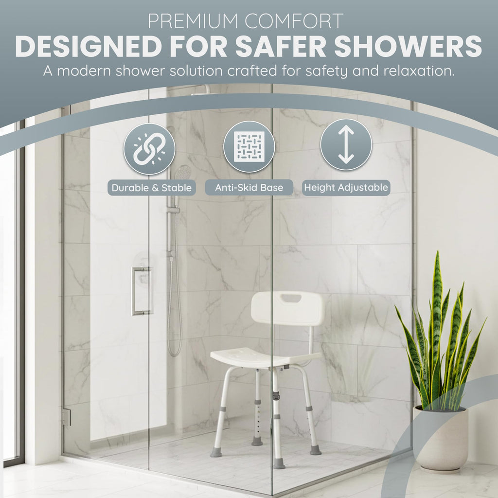 Dr. Kay's Adjustable Height Shower Chair Seat for Inside Shower, 350 lbs Heavy Duty Bathroom Stool for Bathtub, Safety Bath Bench with Backrest for Elderly and Disabled