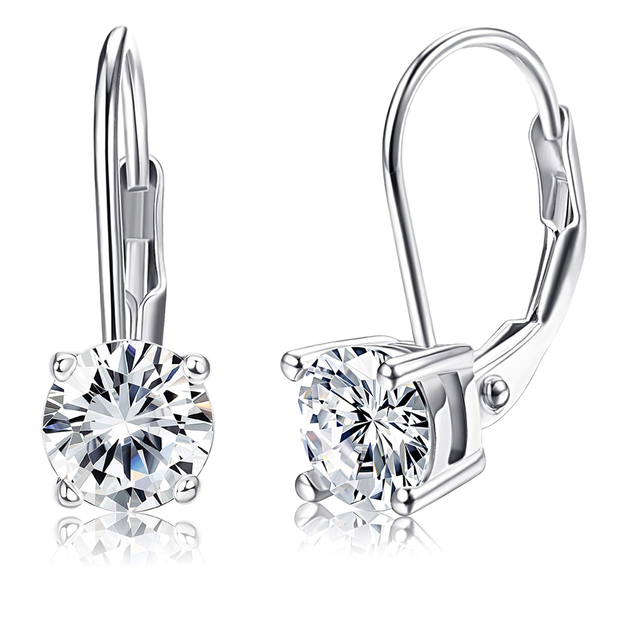 Milacolato 925 Sterling Silver Leverback Drop Earrings for Women,Round CZ