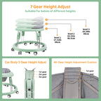 Baby Walker with Wheels, One-Touch Folding Baby Walkers, 7-Speed Height Adjustment with Large Dinner Plate, Anti-Roll 8-Wheel with Brake for 6-18 Months Baby (Green)