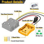 2 Pack 20V to 12V Step Down Converter Compatible with DeWalt 20V Power Wheel Battery Adapter, DC 12V 20A 240W Buck Converter Regulator 30A Fuse & Wire Terminal