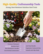 Floraxa 10Pcs Garden Tool Set, Rust-Proof Stainless Steel, Ash Wood Handles