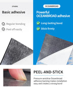 OCEANBROAD Boat Flooring EVA Foam Self-Adhesive 96''x28.8'' Faux Teak Marine Boat Decking Sheet for Jon Boats Yacht Floor, Gray with Blue Seam Lines