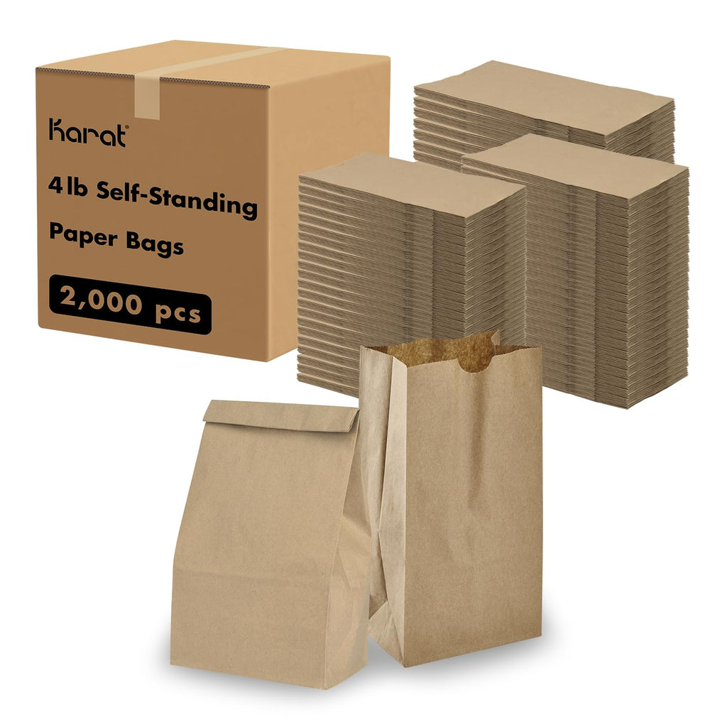 Karat 4lb Paper Lunch Bags - Kraft, 2,000 Count - Versatile Paper Bags for Small Business, Snacks, Popcorns or Party Favor - Sturdy, Self-Standing, Reusable