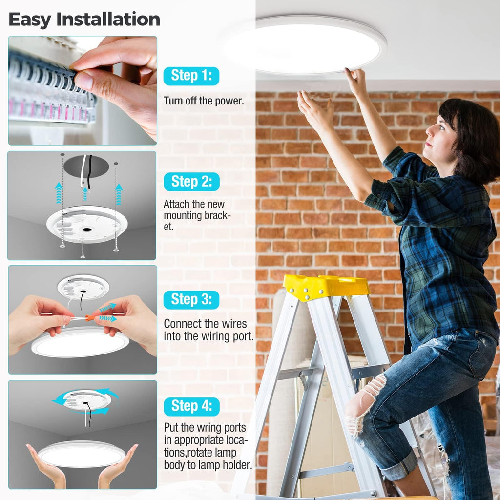 libtit 13 Inch Led Flush Mount Ceiling Light Fixtures,3200lm 28W 3 Color 3000K 4500K 6000K Selectable, Low Profile Thin Surface Mount Lighting Fixture for Bathroom Kitchen Office (White, 12 Pack)