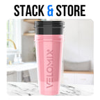 VELOMIX -2 Pack- 28 oz Protein Shaker Bottles for Protein Mixes - 2x Wire Whisk | Leak Proof Shaker Cups for Protein Shakes | Protein Shaker Bottle Pack | Shakers for Protein Shakes-Pink&Black