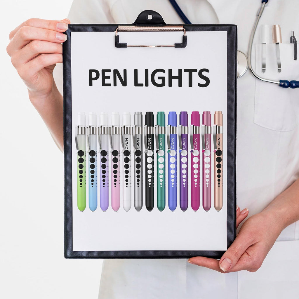 CAVN Pen Light with Pupil Gauge LED Penlight for Nurses Doctors, 2 Pcs Reusable Medical Penlight for Nursing Students (Rose Gold/White)