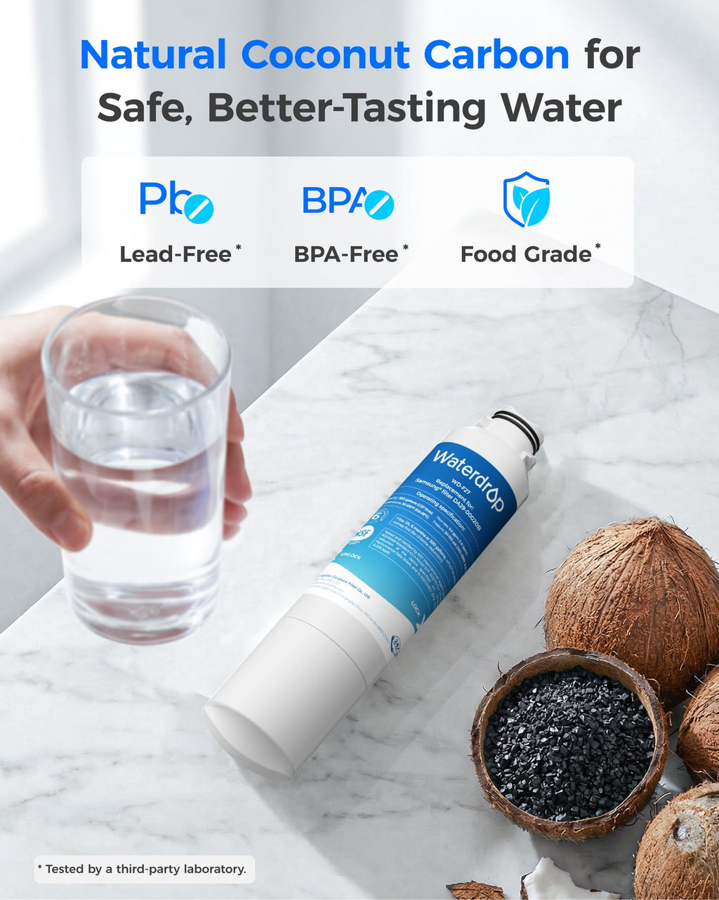 Waterdrop WD-F27 Replacement for Samsung® Refrigerator Water Filter HAF-CIN/EXP, DA29-00020B, HAF-CIN, RF28HMEDBSR, RF263BEAESR, RS25J500DSR, RF263TEAESG, HDX FMS-2, DA97-08006A-1, 3 Pack