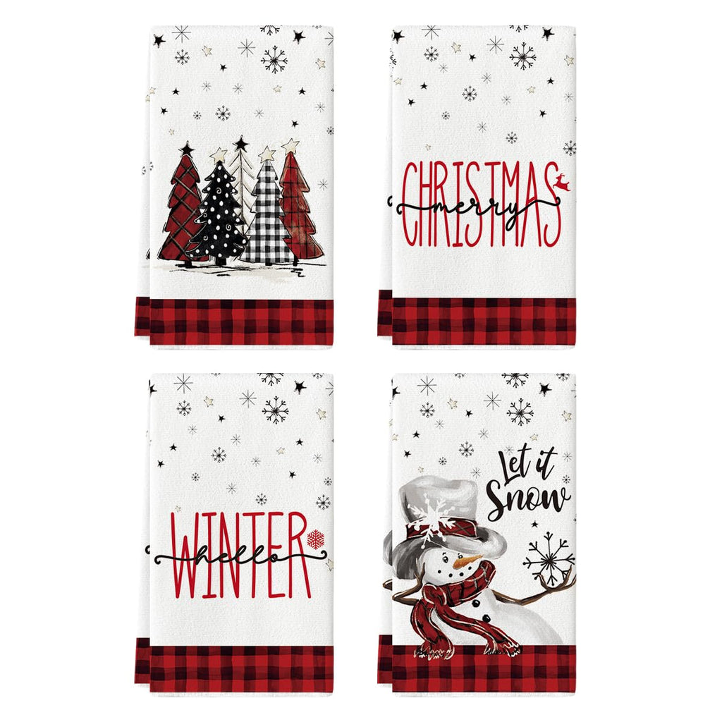 Artoid Mode Red Black Snowman Christmas Kitchen Towels Set of 4 18x26 Inch