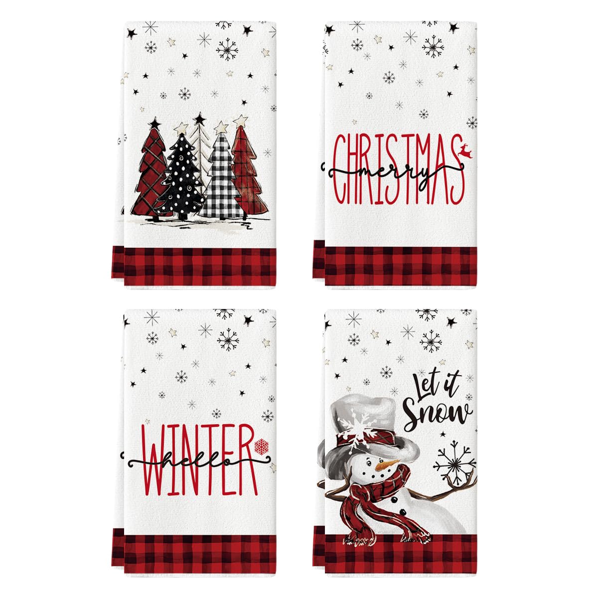 Artoid Mode Red Black Snowman Christmas Kitchen Towels Set of 4 18x26 Inch