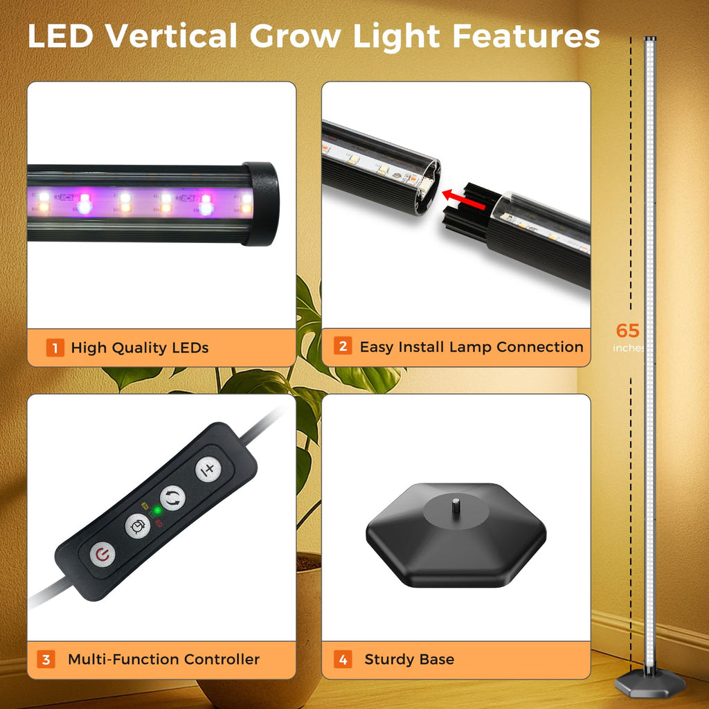 boostool 2 Pcs Grow Lights for Indoor Plants, 44W 384 Led Full Spectrum Plant Light, 5.4FT Adjustable Length Standing Grow Light with Timer/Six Leg Base for Greenhouse/Garden