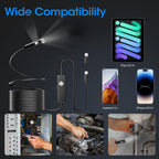 Endoscope with Light, 1920P HD Borescope with 8 Adjustable LED Lights, Semi-Rigid Snake Camera, IP67 Waterproof Inspection Tool (9.8ft, Black + Dual Lens Wiring Harness)