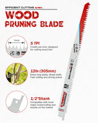 12 Inch Wood Pruning Reciprocating Saw Blades,5TPI Durable High Carbon Steel Sawzall Blades, Fast Cutting for Tree Trimming & Wood Cutting,5 Pack