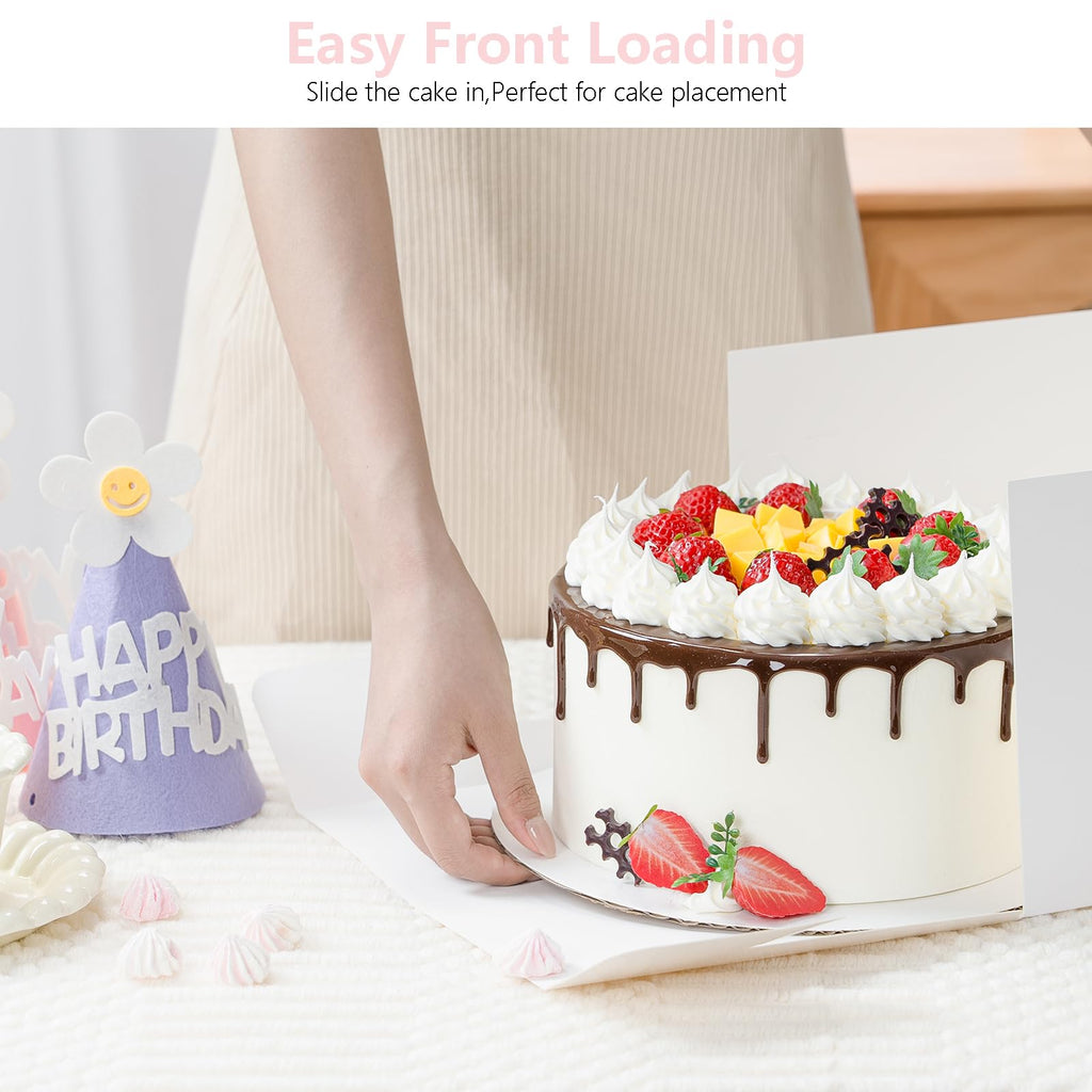 Vorfre 3 Pack Cake Boxes, 10x10x8 Inches Tall Cake Box with Cake Boards, White Bakery Boxes with Window, Disposable Cake Containers with Lids for Cake, Donuts, Pies, Cookies, Wedding, Birthday, Party