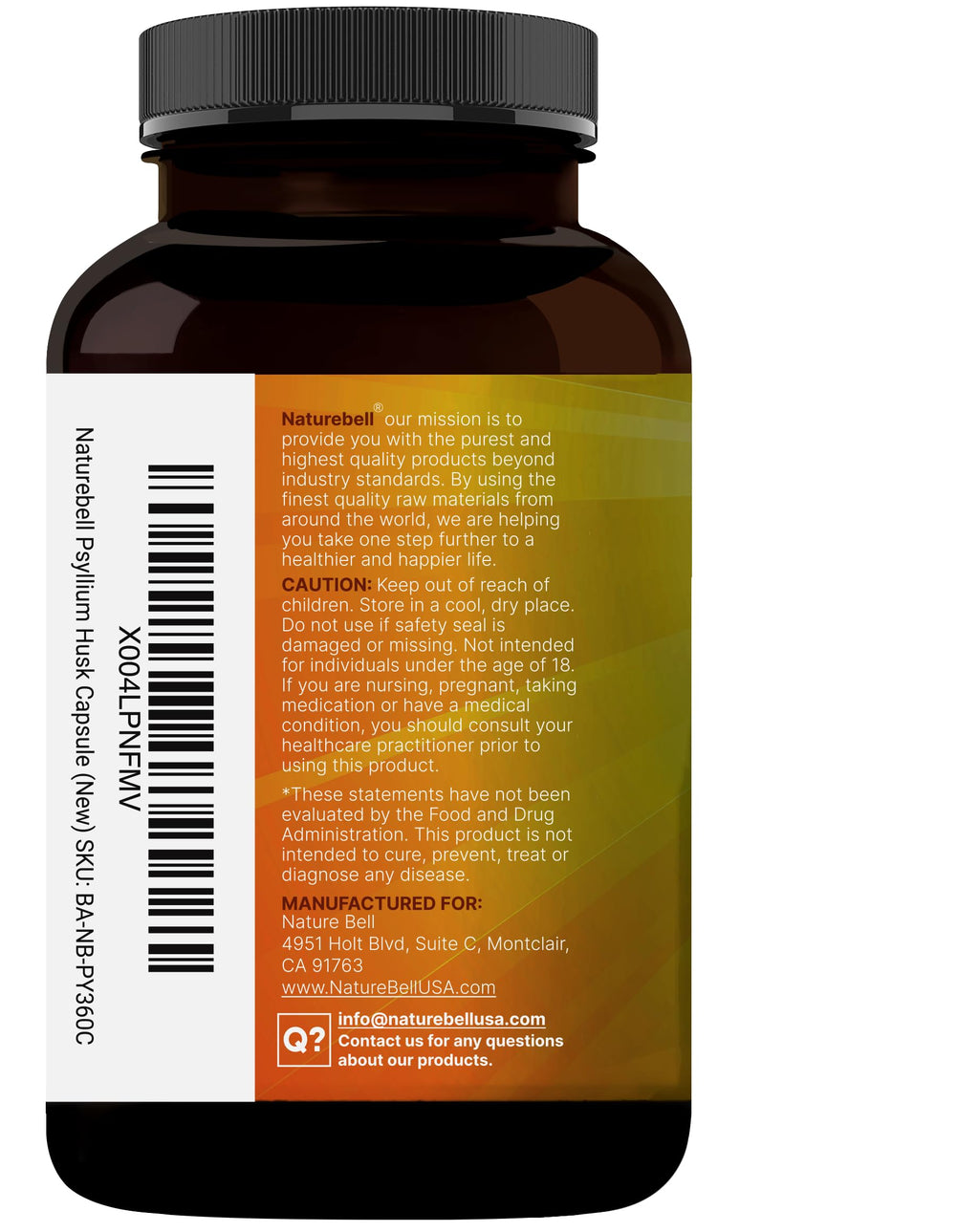 NatureBell Psyllium Husk Fiber Capsules 2,000mg Per Serving, 360 Caps | Soluble Fiber Supplement | 3-in-1 with Inulin & Chia Seed | Plant Based, Non-GMO, Gluten Free