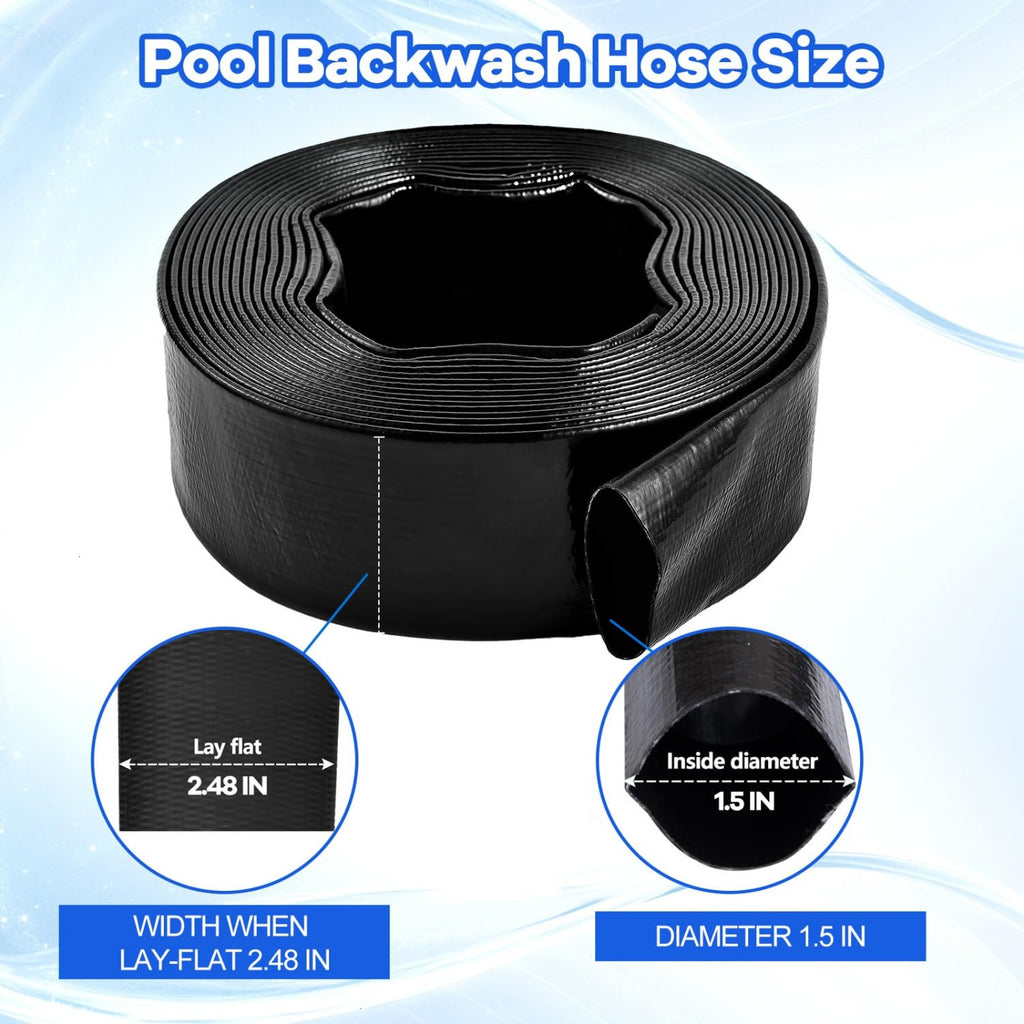 Gonioa Pool Backwash Hose 1 1/2 Inch Diameter x 100 Feet - Heavy-Duty PVC Pool Drain Hose, Reinforced Discharge Hose with Clamp for Swimming Pools, Black