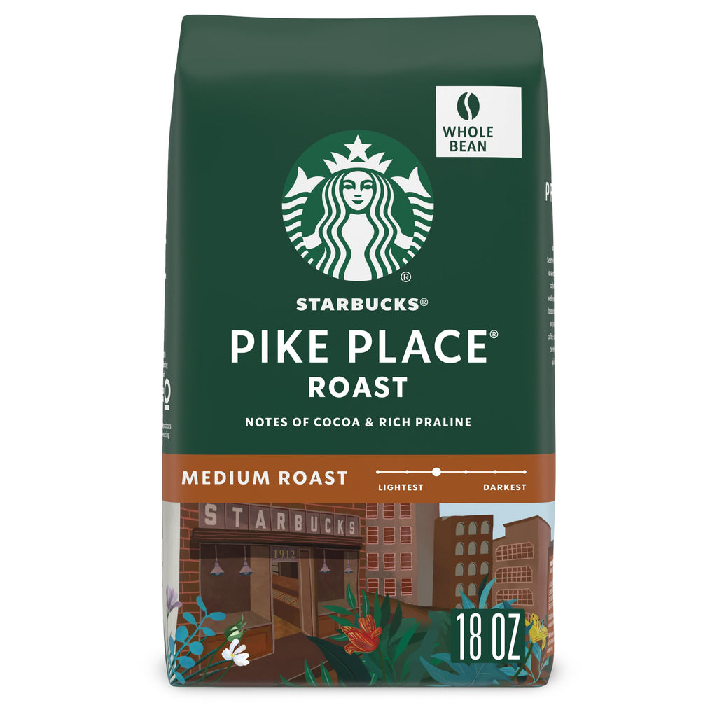 Starbucks Whole Bean Coffee, Medium Roast Coffee, Pike Place Roast, 100% Arabica, 1 bag (18 oz)
