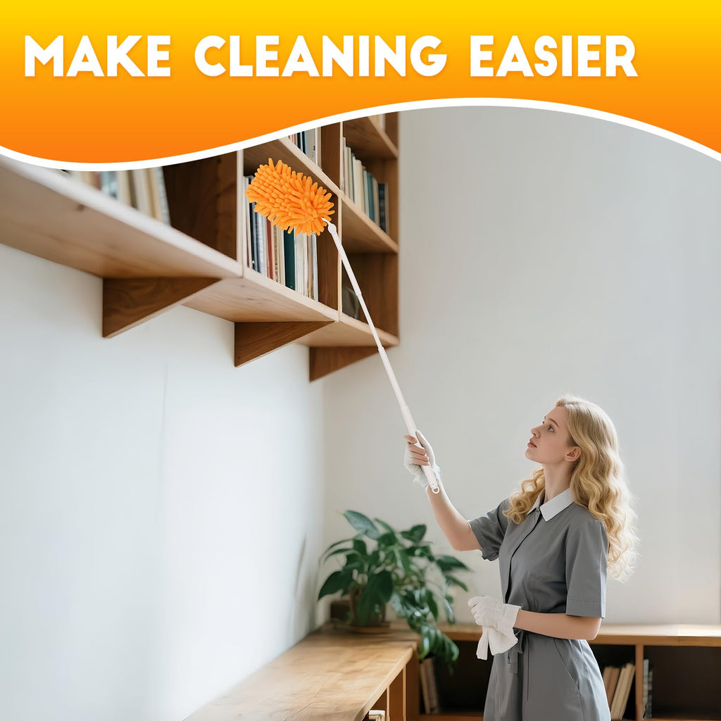 16Pcs Reusable Duster Refill Compatible with Swiffer Hand Duster +3FT Extended Handle +1 Handle, 360 Heavy Duty Duster Refills for Cleaning, Office, Ceiling Fan