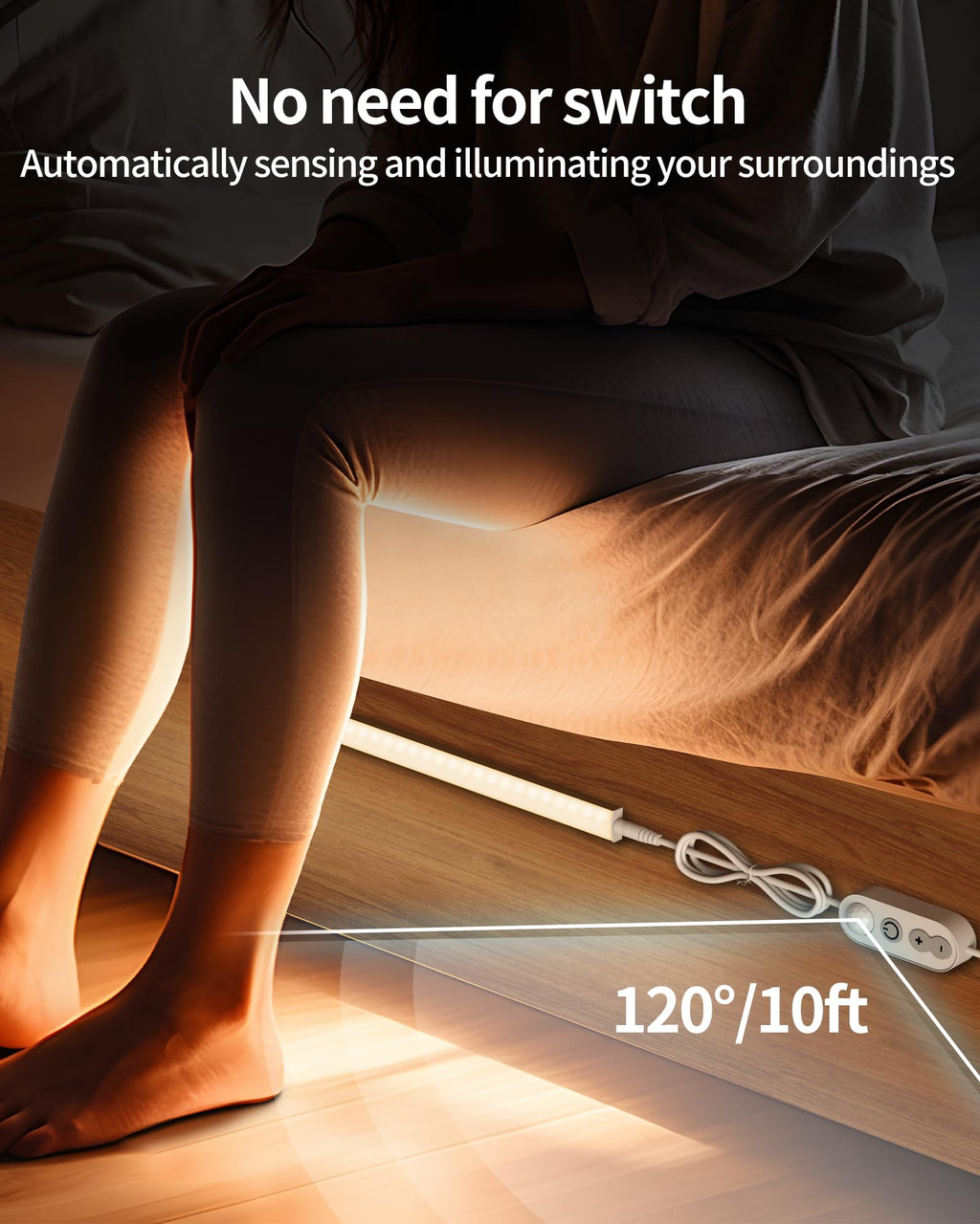 ASOKO Motion Sensor Dimmable Led Under Cabinet Lighting Plug in - 3 Pcs 12 inches Linkable Counter Light Bars, Led Closet Light Daylight White 4500K