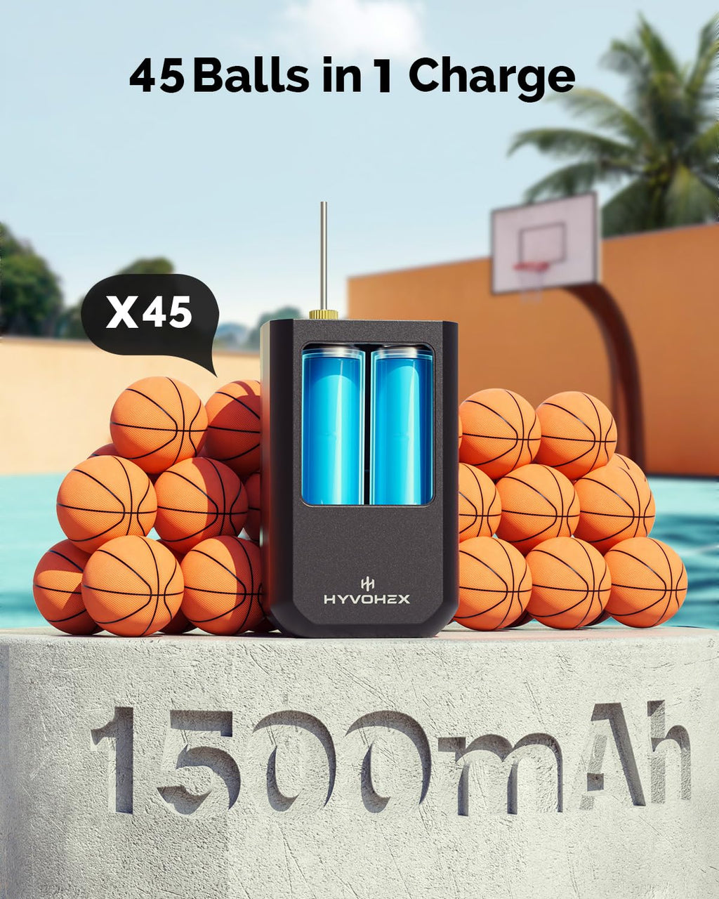 Ball Pump for Sports Balls, HYVOHEX Portable Electric Basketball Pump Ultra Fast Inflation, with Digital LED Display Air Pump for Balls, Preset Pressure with Ball Needle for Soccer, Volleyball