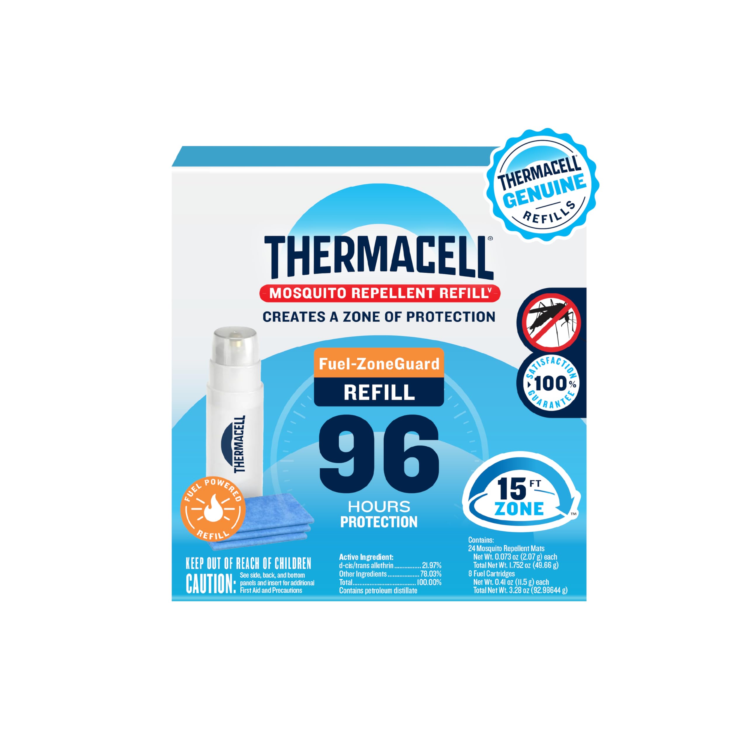 Thermacell Fuel-ZoneGuard Mosquito & Multi-Insect Repellent Refill; Up to 15-FT Zone of Scientifically Proven Outdoor Protection; Fuel-Powered; Patio; 96-Hr Refill; Bug Spray Alternative; Scent Free
