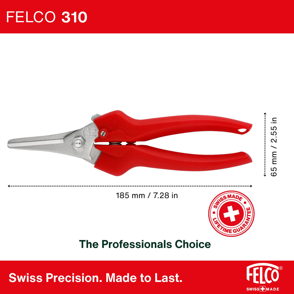 Felco F310 Pruning Snips – 7.3" Lightweight Garden Clippers for Fine Trimming & Harvesting | Pruning Shears for Gardening | Garden Snips and Pruners with Forged Aluminum Handles, Precision Tip